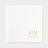 ミニマシンプルリストのカップルイニシャルと結婚の日付 箔ナプキン (正面)