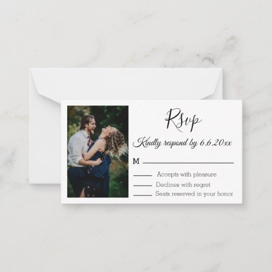 ミニマシンプルリストのカップル写真結婚式のrsvp ノートカード (正面)