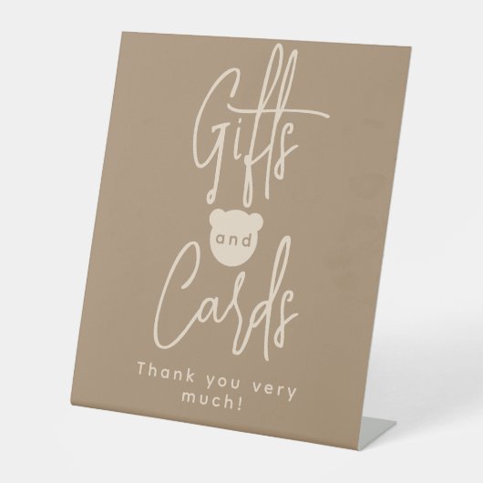 ミニマシンプルリストのクマ赤ちゃんシャワーのギフトとカード 台座サイン (正面)