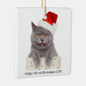 ミニマシンプルリストのクリスマスモダン猫の写真 セラミックオーナメント (右)