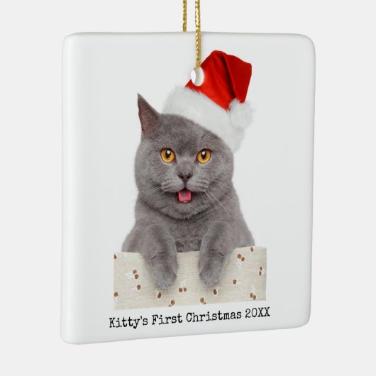 ミニマシンプルリストのクリスマスモダン猫の写真 セラミックオーナメント (右)