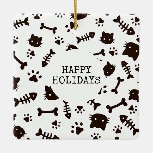 ミニマシンプルリストのクリスマスモダン猫の写真 セラミックオーナメント (裏面)