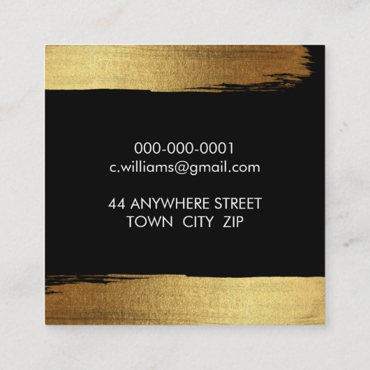 ミニマシンプルリストのグラムフェイク金ゴールド箔ブラシストローク スクエア名刺 (裏面)