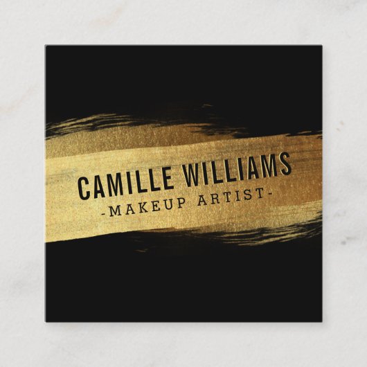 ミニマシンプルリストのグラムフェイク金ゴールド箔ブラシストローク スクエア名刺 (正面)