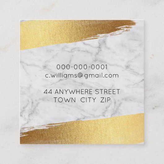 ミニマシンプルリストのグラムフェイク金ゴールド箔ブラシ大理石 スクエア名刺 (裏面)