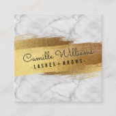 ミニマシンプルリストのグラムフェイク金ゴールド箔ブラシ大理石 スクエア名刺 (正面)