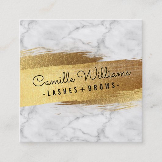 ミニマシンプルリストのグラムフェイク金ゴールド箔ブラシ大理石 スクエア名刺 (正面)