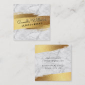 ミニマシンプルリストのグラムフェイク金ゴールド箔ブラシ大理石 スクエア名刺 (正面/裏面)
