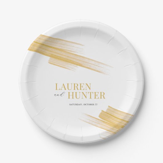 ミニマシンプルリストのゴールデン結婚ブラウン ペーパープレート (正面)
