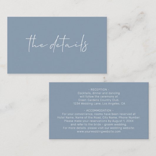 ミニマシンプルリストのダスティ結婚ブルー詳細 エンクロージャーカード (正面/裏面)
