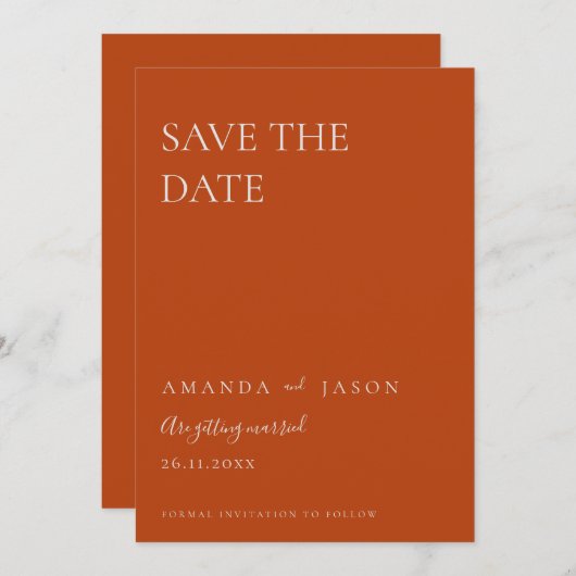 ミニマシンプルリストのテラコッタウェディング日付を保存 (正面/裏面)