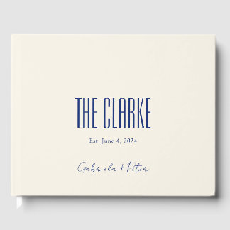 ミニマシンプルリストのネイビーモダンル結婚ブルー ゲストブック