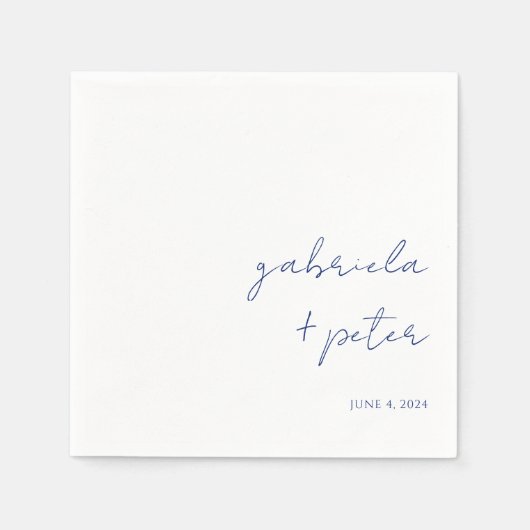 ミニマシンプルリストのネイビーモダンル結婚ブルー スタンダードカクテルナプキン (正面)