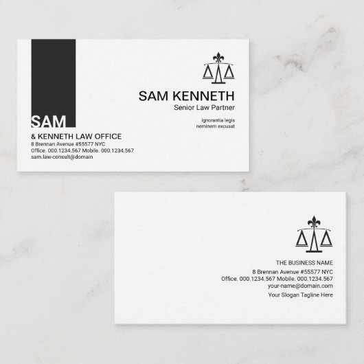 ミニマシンプルリストのプレーンブラックタブ弁護士 名刺 (正面/裏面)