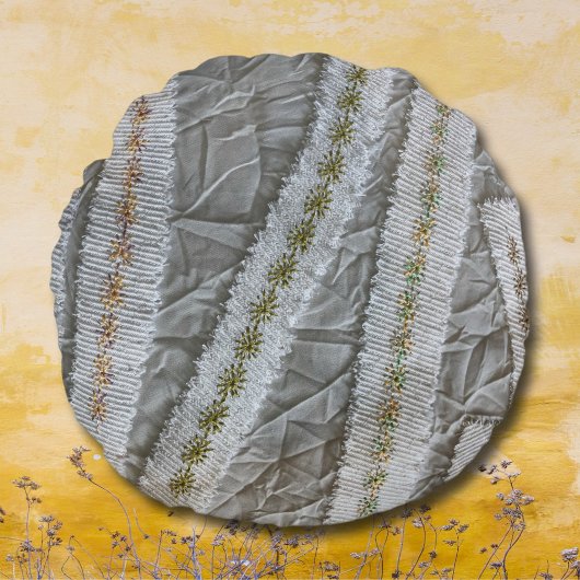 ミニマシンプルリストのベージュのクリームワイルドフラワーストライプズ ラウンドクッション