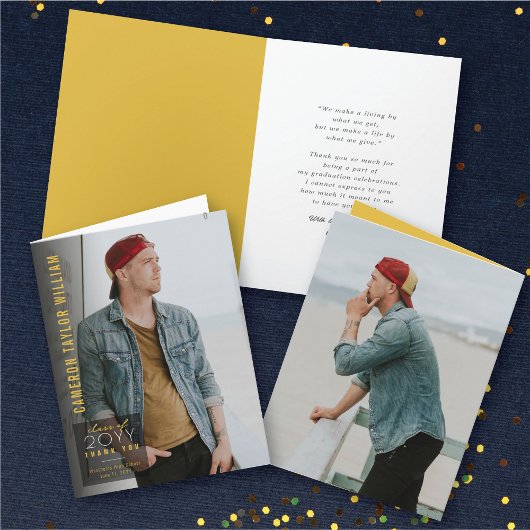 ミニマシンプルリストのモダン写真卒業 サンキューカード