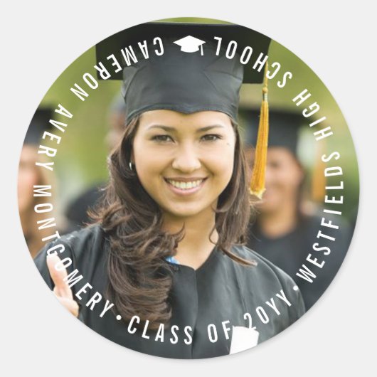 ミニマシンプルリストのモダン卒業写真 ラウンドシール (正面)