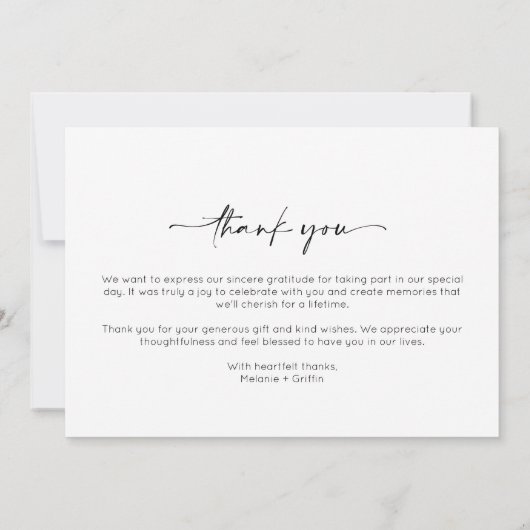ミニマシンプルリストの二つ結婚の写真ありがとう サンキューカード (裏面)