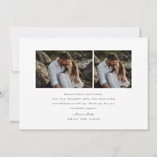 ミニマシンプルリストの愛と感謝していの写真結婚。 サンキューカード (裏面)