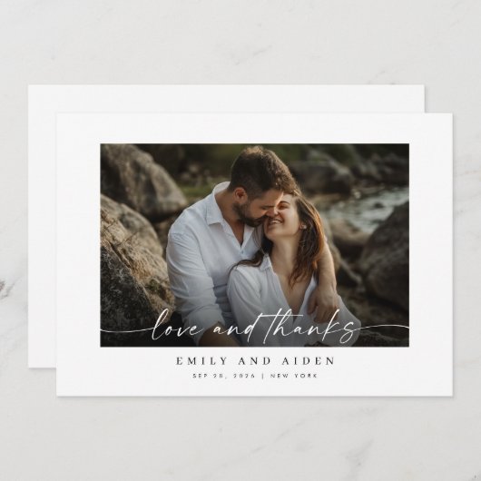 ミニマシンプルリストの愛と感謝していの写真結婚。 サンキューカード (正面/裏面)