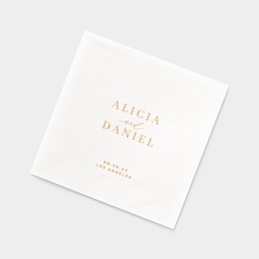 ミニマシンプルリストの新郎新婦の名前金ゴールド 箔ナプキン (左)