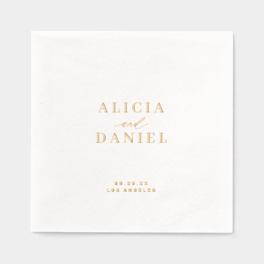 ミニマシンプルリストの新郎新婦の名前金ゴールド 箔ナプキン (正面)