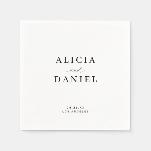 ミニマシンプルリストの白い黒のエレガントな結婚式 スタンダードカクテルナプキン (正面)