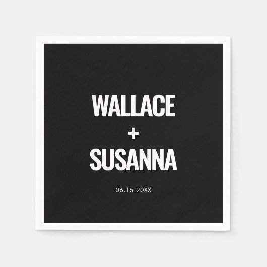 ミニマシンプルリストの白黒結婚の スタンダードカクテルナプキン (正面)