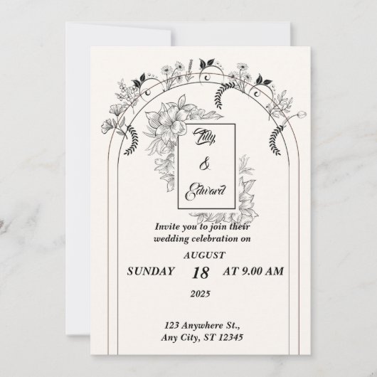 ミニマシンプルリストの白黒結婚の 招待状 (正面)