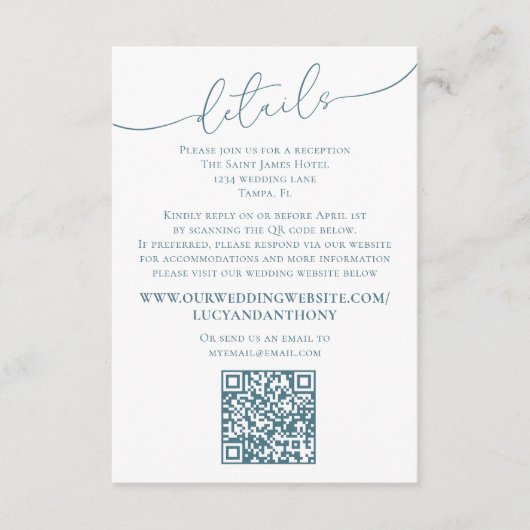 ミニマシンプルリストの結婚詳細QRコード エンクロージャーカード (正面)