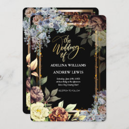 ミニマシンプルリストの花バラ、金ゴールドフレ結婚ーム 招待状