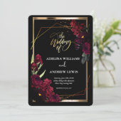 ミニマシンプルリストの赤いローズ、金ゴールド枠の招待 招待状 (スタンド正面)