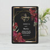 ミニマシンプルリストの赤いローズ、金ゴールド枠の招待 招待状 (スタンド正面)