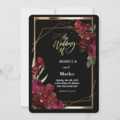 ミニマシンプルリストの赤いローズ、金ゴールド枠の招待 招待状 (正面)