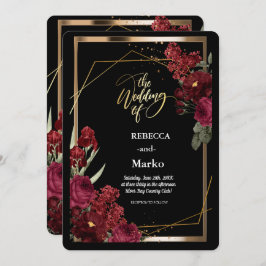 ミニマシンプルリストの赤いローズ、金ゴールド枠の招待 招待状