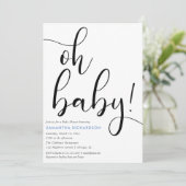 ミニマシンプルリストの青い白い黒の男の子の赤ちゃんシャワー 招待状 (スタンド正面)