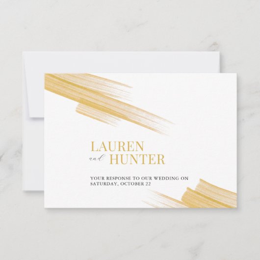 ミニマシンプルリストの黄金の茶色のインクメ結婚ール 出欠カード (正面)