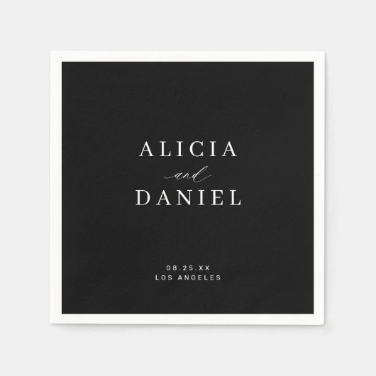 ミニマシンプルリストの黒と白のエレガントな結婚式 スタンダードカクテルナプキン (正面)