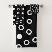 ミニマシンプルリストの黒と白のバブルパターン バスタオルセット (インサイチュ)