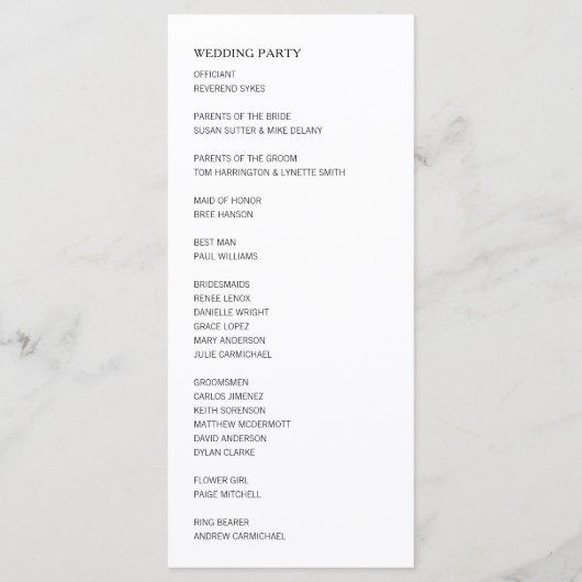 ミニマシンプルリストの黒と白モダンの結婚値 プログラム (裏面)