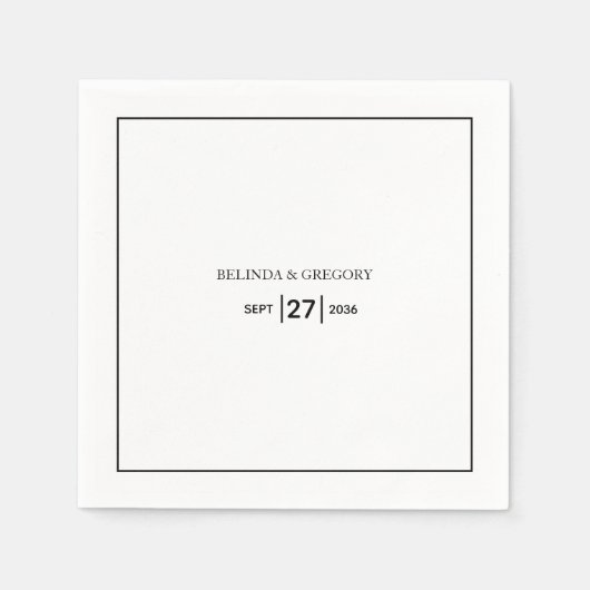 ミニマシンプルリストの黒と白結婚の スタンダードカクテルナプキン (正面)