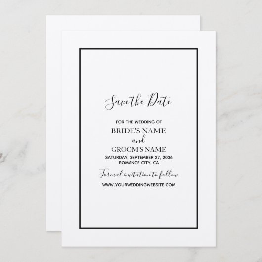 ミニマシンプルリストの黒と白結婚の セーブザデート (正面/裏面)