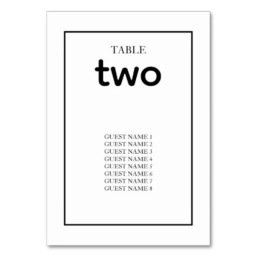ミニマシンプルリストの黒と白結婚の テーブルナンバー (正面)