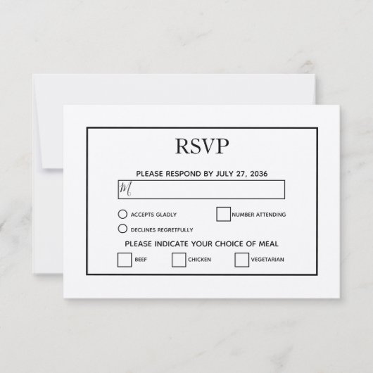 ミニマシンプルリストの黒と白結婚の 出欠カード (正面)