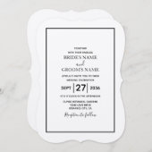 ミニマシンプルリストの黒と白結婚の 招待状 (正面/裏面)