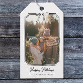 ミニマシンプルリストのBow白黒の家族写真 ギフトタグ