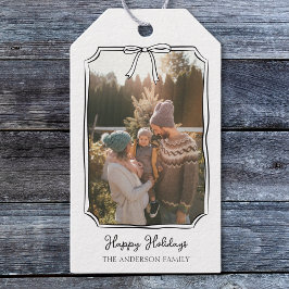 ミニマシンプルリストのBow白黒の家族写真 ギフトタグ