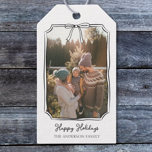 ミニマシンプルリストのBow白黒の家族写真 ギフトタグ