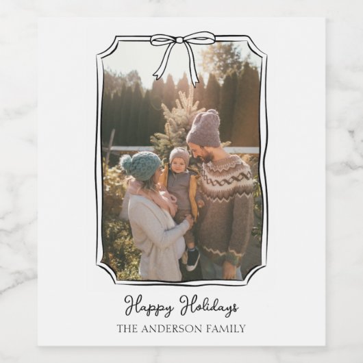 ミニマシンプルリストのBow白黒の家族写真 ワインラベル (シングルラベル)