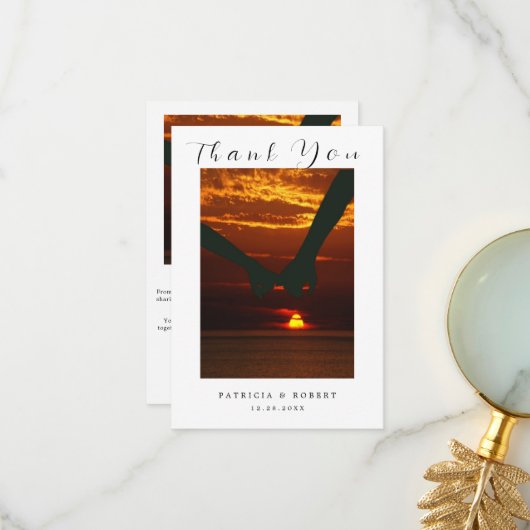 ミニマシンプルリストのScript newlywedsの結婚写真 サンキューカード (正面/裏面インサイチュ)